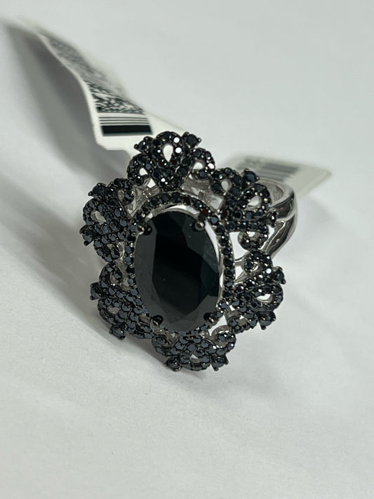 Sterling Silver Black Spinel ring Size 9 JTV New