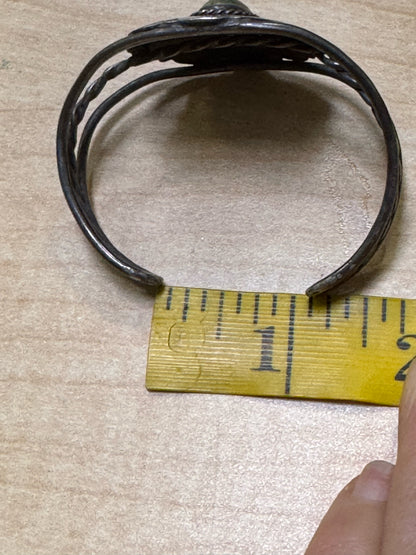 Vintage Sterling Silver Stamped Turquoise Concho Cuff Bracelet