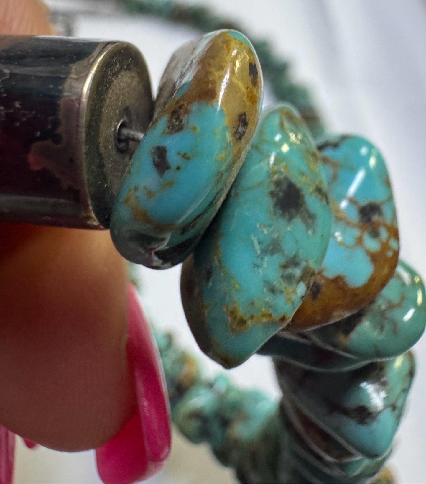 Native American Sterling Silver Turquoise Nugget & Slab 28" Necklace JN