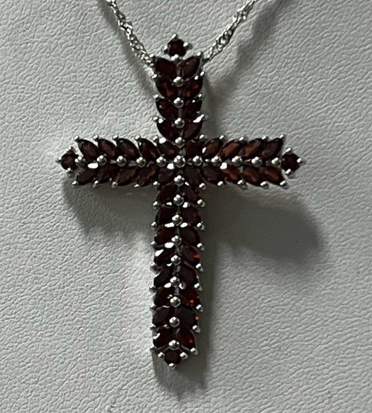 Sterling Silver Garnet Pendant Cross Chain New JTV