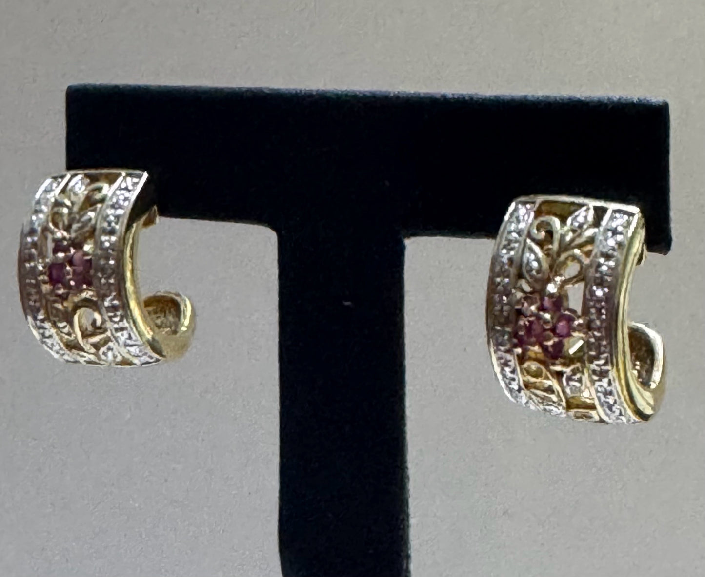 Gold Over Sterling Hoop Earrings Ruby
