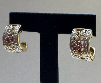 Gold Over Sterling Hoop Earrings Ruby