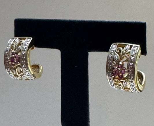 Gold Over Sterling Hoop Earrings Ruby