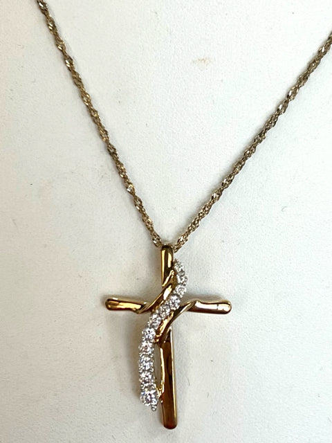 Gold Over Sterling Moissanite Pendant Cross Chain Necklace JTV New