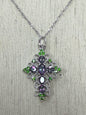 Sterling Silver Gemstone Cross Pendant & Chain New JTV