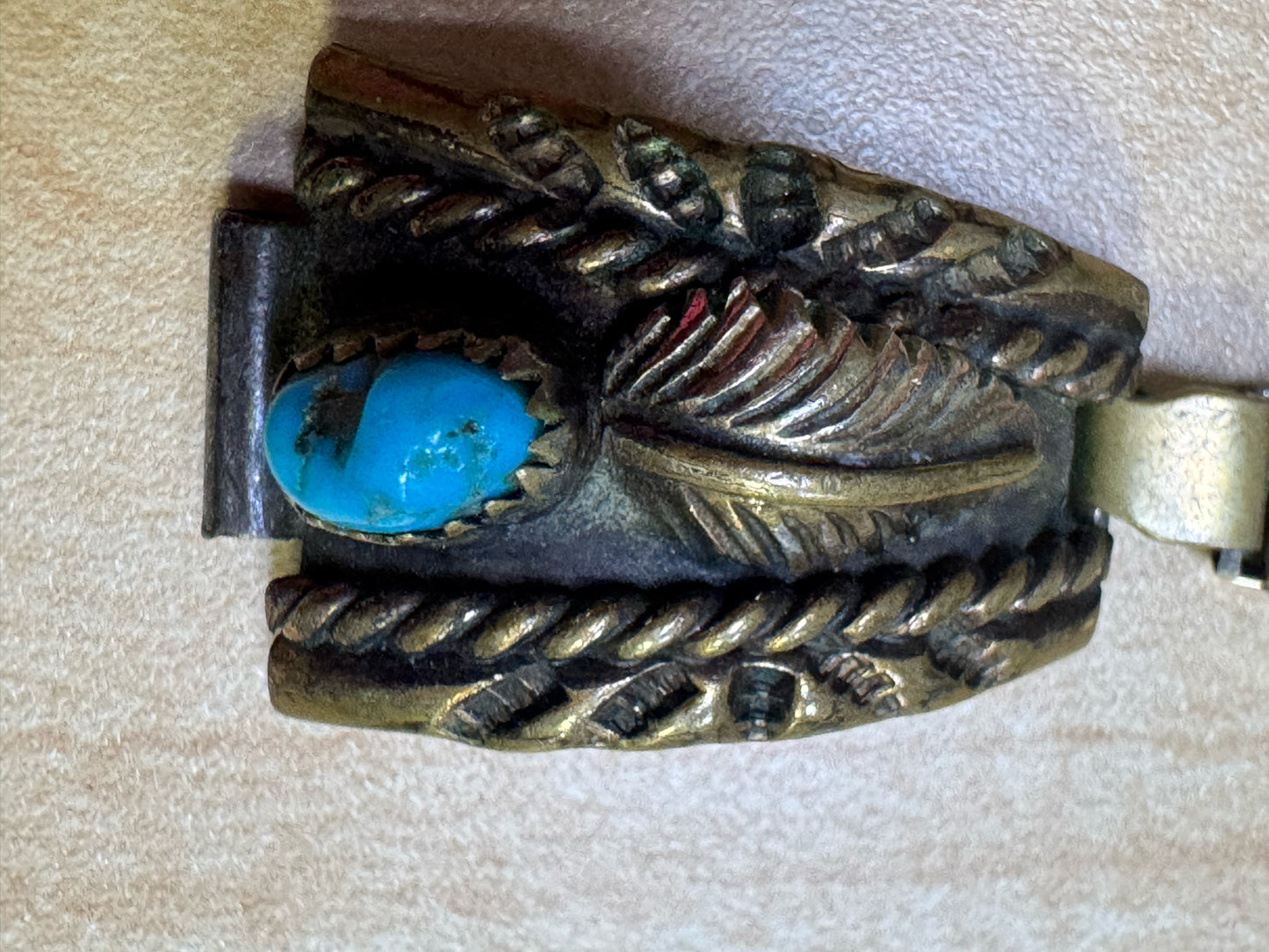 JJM Navajo Jim Julia Martinez Sterling Silver Turquoise Watch Tip Gold Wash Band