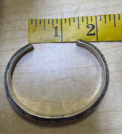 GW Sign Sterling Silver Knife Edge Native American Navajo Cuff Pictoral Bracelet