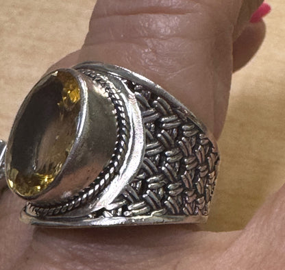Samuel Benham BJC 925 Sterling Silver Wide Band Oval Citrine Ring Size 8.25
