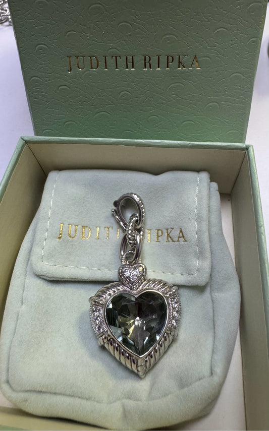Judith Ripka Sterling Silver Green Prasiolite & CZ Heart Pendant Enhancer