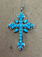 Sterling Sleeping Beauty Turquoise Cross Pendant & Chain New JTV