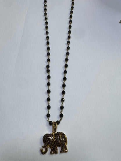 Clyde Duneier Gold Over Sterling Elephant Pendant & Onyx Beaded Chain
