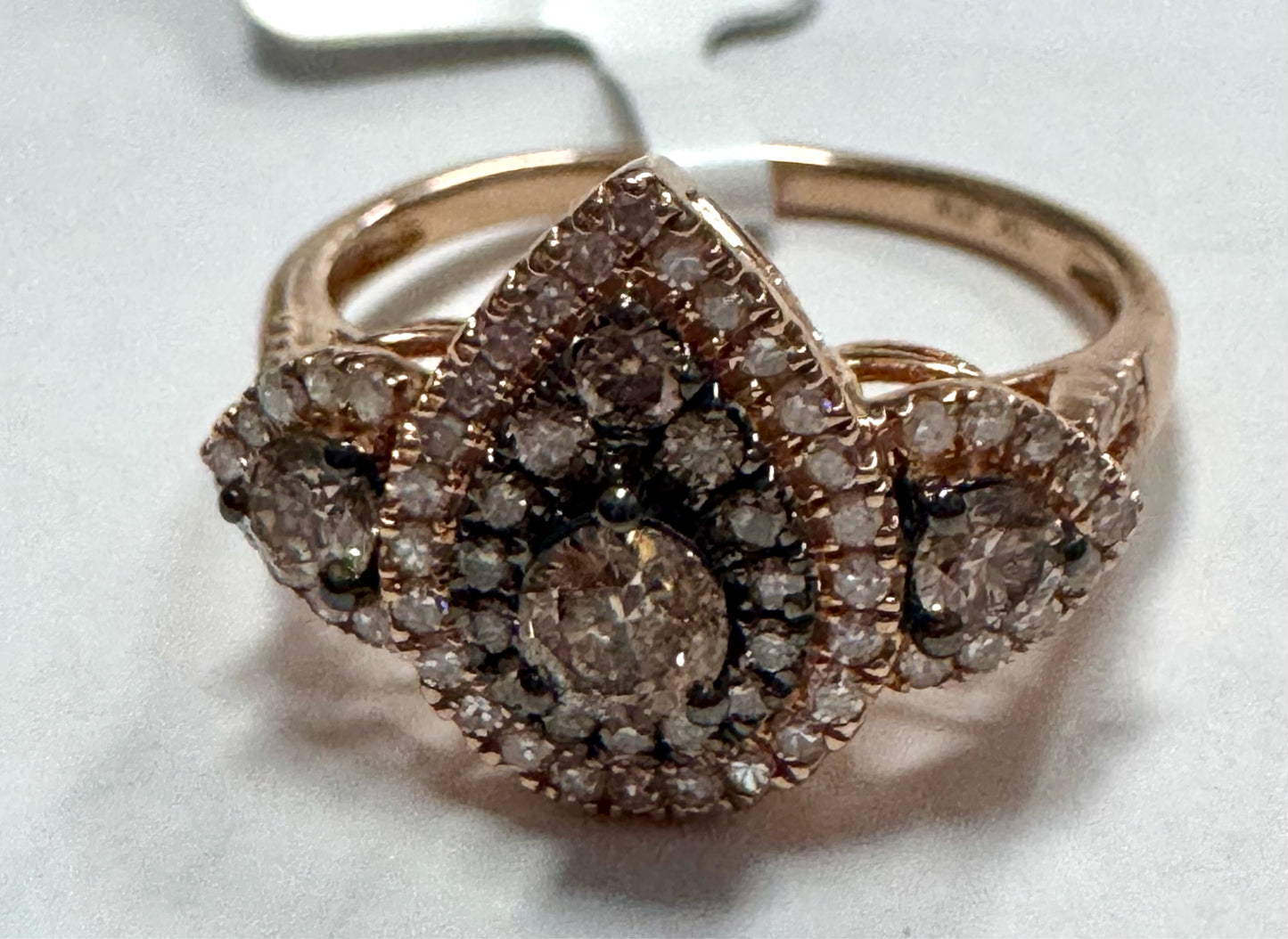 10k Rose Gold 1 ct tw Champagne & White Diamond Ring New