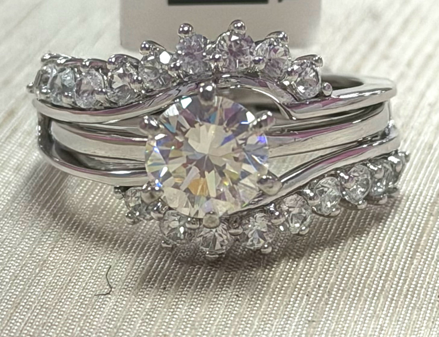 Sterling Strontium Titanate Ring Wedding Set New Size 8 Solitaire & Guard JTV