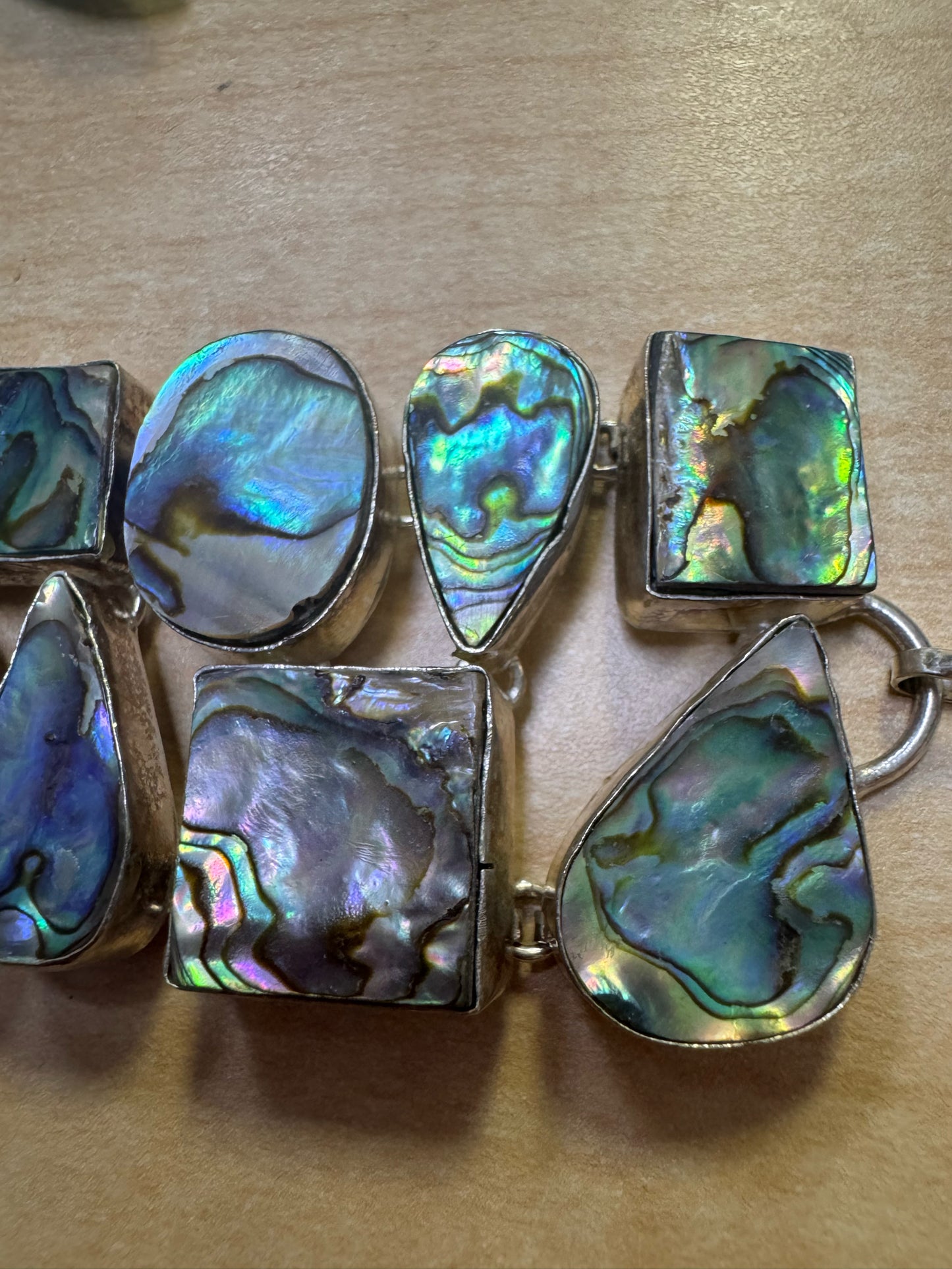 Sterling Silver Abalone Bracelet 1.5" Wide Chunky Toggle 7.25" - 8.5"