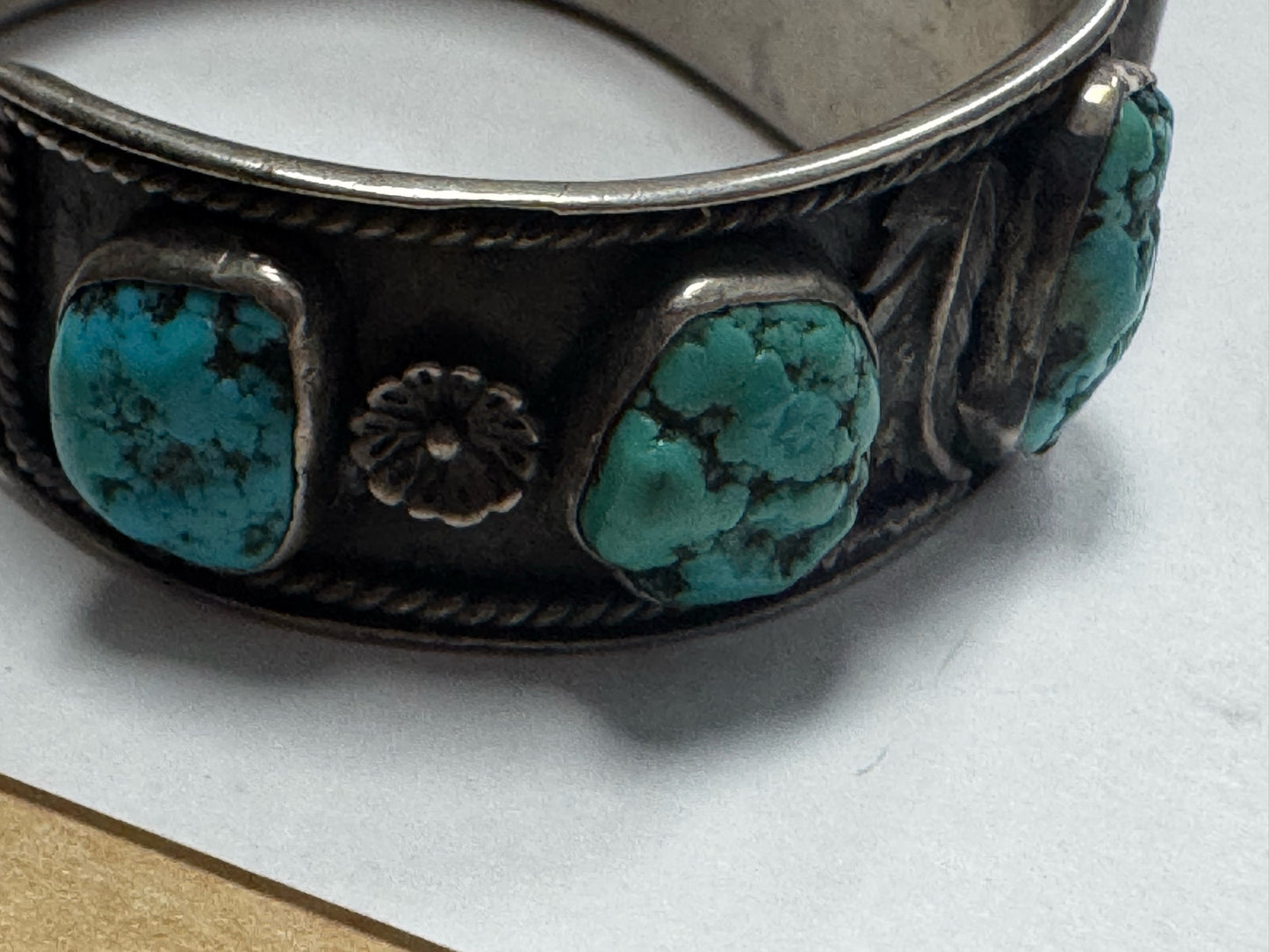 Vintage Sterling Silver Cuff Turquoise Watch Bulova Accutron New Battery