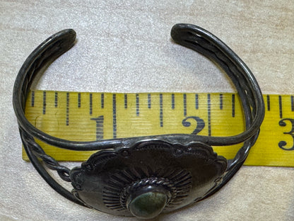 Vintage Sterling Silver Stamped Turquoise Concho Cuff Bracelet