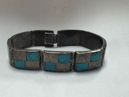 Fred Guerro Sterling Silver Turquoise Inlaid 7" Bracelet Native American Navajo