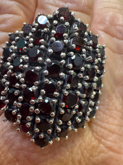 Vintage Massive Sterling Silver Garnet Ring 1.3" x 1.08" Large Heavy 23g Size 9