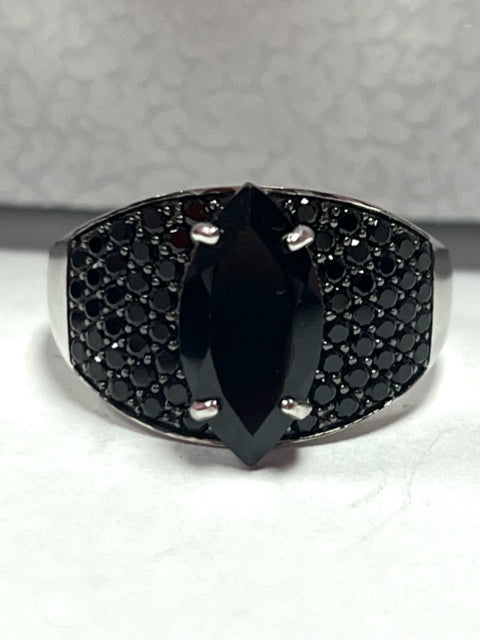 Sterling Silver Black Spinel Ring JTV New w/ Tags Size 8