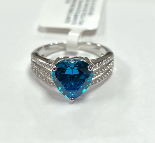 Sterling Silver Blue Topaz & CZ Ring New w/ Tags JTV Size 8