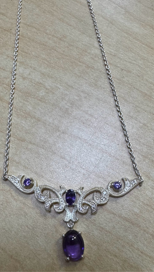 18" Sterling Silver Necklace w/ Amethyst