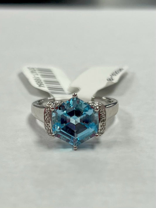 Sterling Silver Blue Topaz White Zircon Ring New w Tags JTV Size 8