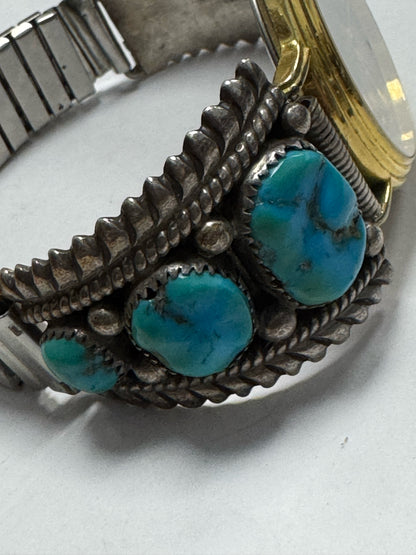 Robert Bernice Leekya Kingman Turquoise Sterling silver watch band tips RLB Zuni
