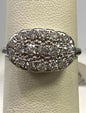 14k White Gold 1 ct tw Vintage Antique Diamond Oval Cluster Top Ring Size 9.25