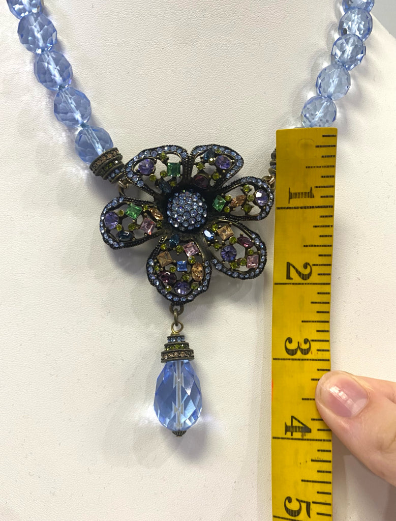 Heidi Daus 18" Necklace Blue Flower Swarovski Multi Color Crystals