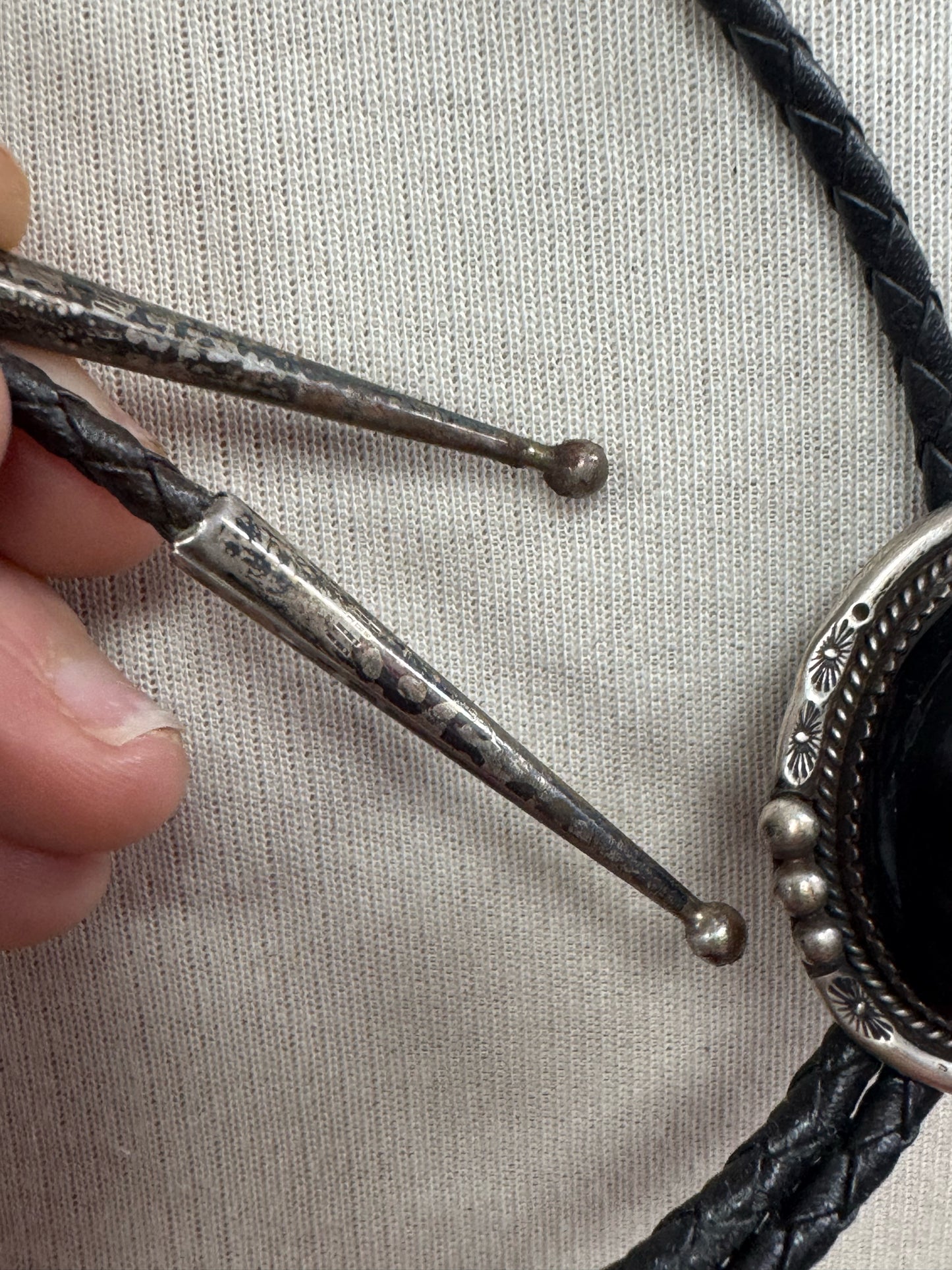 Sterling Silver Onyx Navajo Vintage Native American 1.5" x 1.25" Bolo Tie