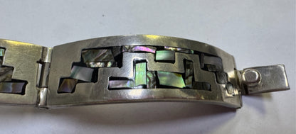 VTG TAXCO Signed Sterling Silver 925 Panel TR-191 Inlaid Bracelet