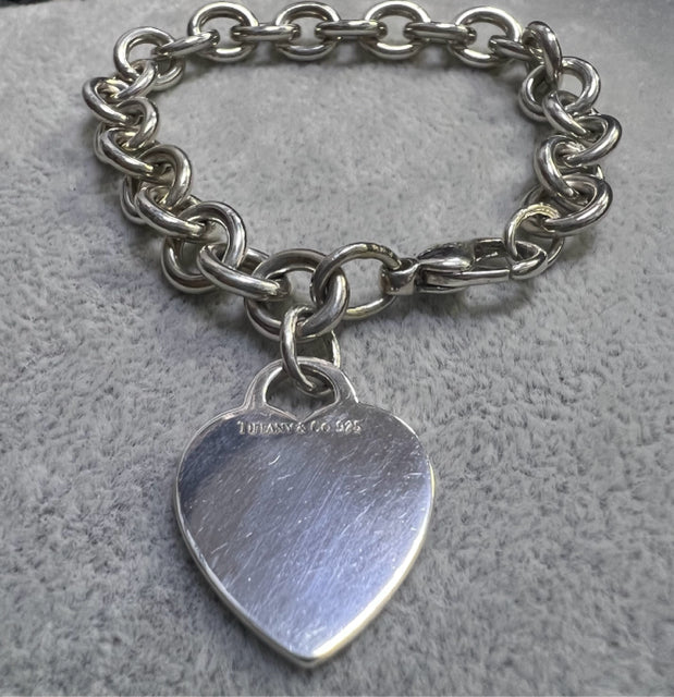 Tiffany & Co. 925 Sterling Silver Heart Tag Charm Link 7.25" Bracelet