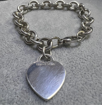 Tiffany & Co. 925 Sterling Silver Heart Tag Charm Link 7.25" Bracelet