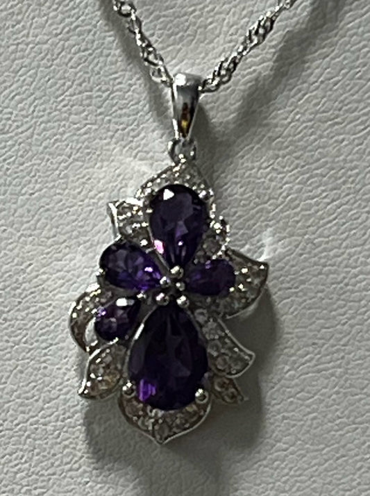 Sterling Silver Amethyst Necklace & Chain New JTV