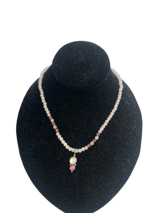 Sterling Silver Rose Quartz Beads w/ Pendant Slide w/ Toggle Clasp