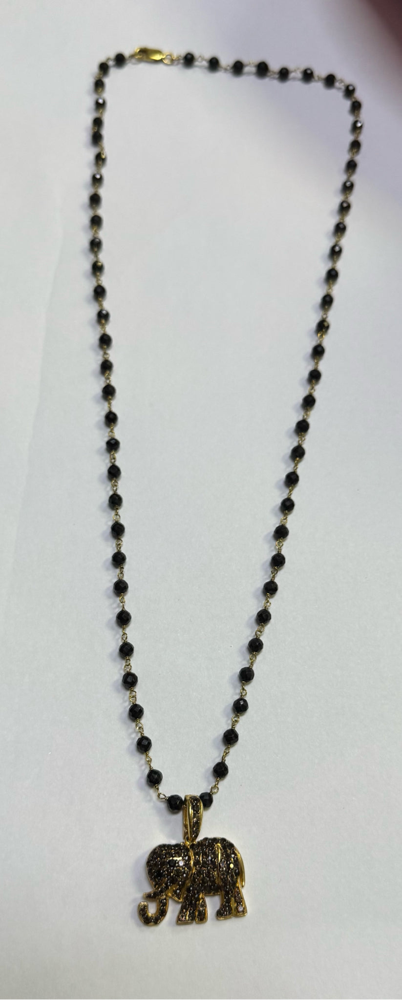 Clyde Duneier Gold Over Sterling Elephant Pendant & Onyx Beaded Chain