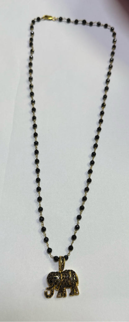 Clyde Duneier Gold Over Sterling Elephant Pendant & Onyx Beaded Chain