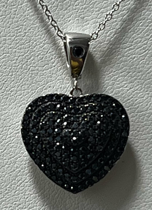 Sterling Black Spinel Pendant & Chain JTV Cross and Chain