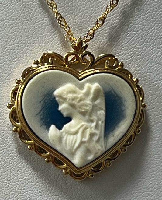 Gold Over Sterling Cameo Heart Necklace Pendant Chain New