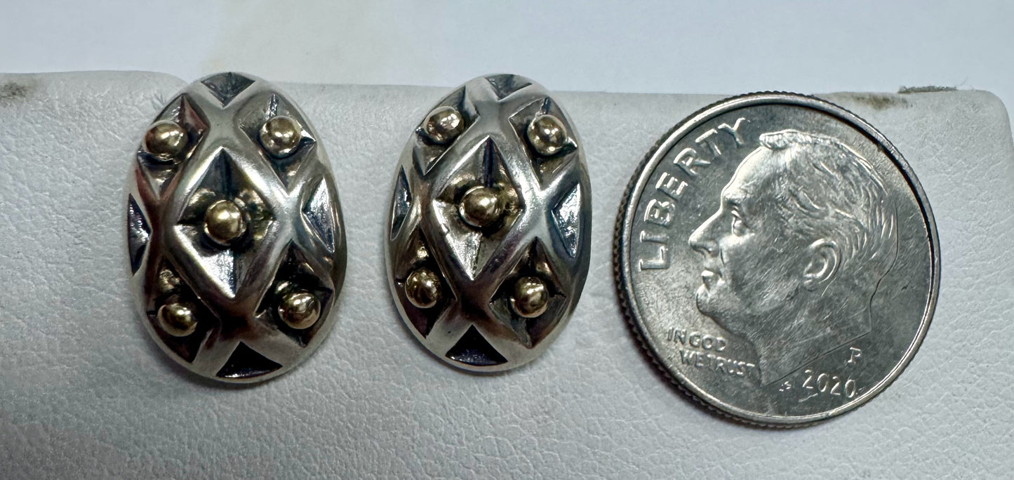 James Avery Sterling Silver and 14K Gold Earrings Spanish Lattice retired 5/8