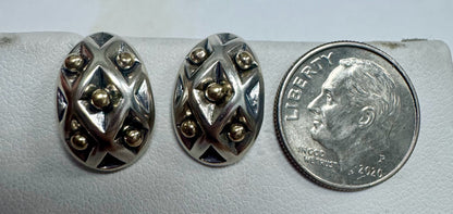 James Avery Sterling Silver and 14K Gold Earrings Spanish Lattice retired 5/8