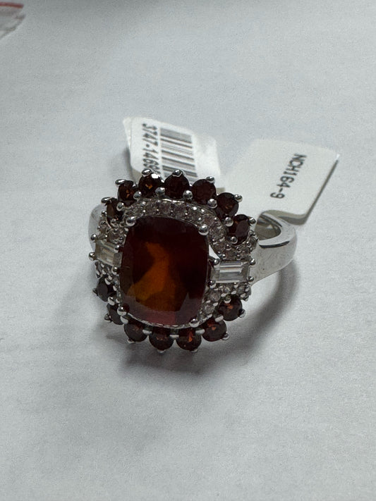 Sterling Silver Hessonite & Garnet & White Zircon Ring New w/ Tags JTV Size 9