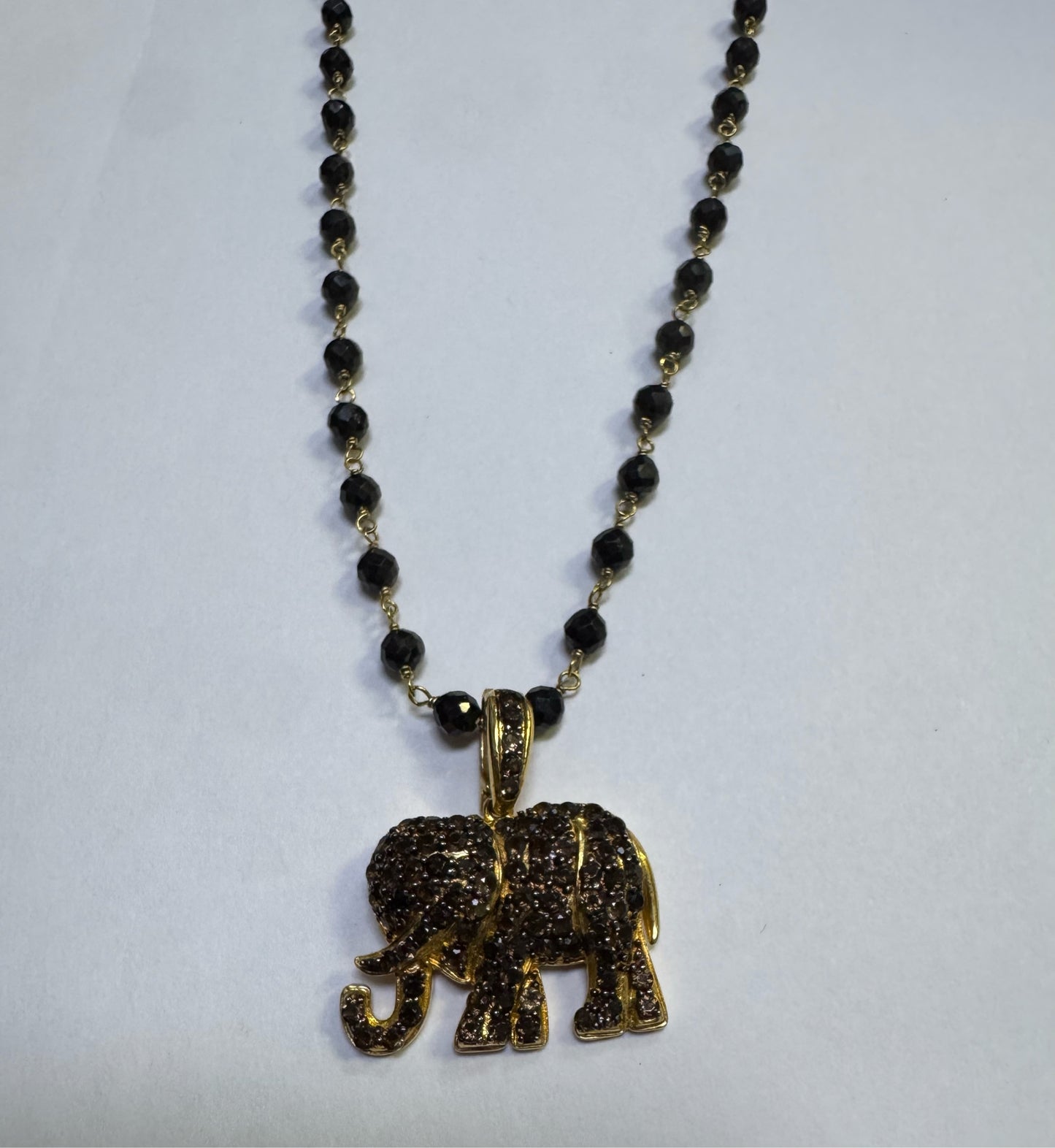 Clyde Duneier Gold Over Sterling Elephant Pendant & Onyx Beaded Chain