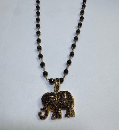 Clyde Duneier Gold Over Sterling Elephant Pendant & Onyx Beaded Chain