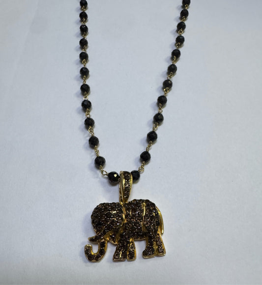Clyde Duneier Gold Over Sterling Elephant Pendant & Onyx Beaded Chain