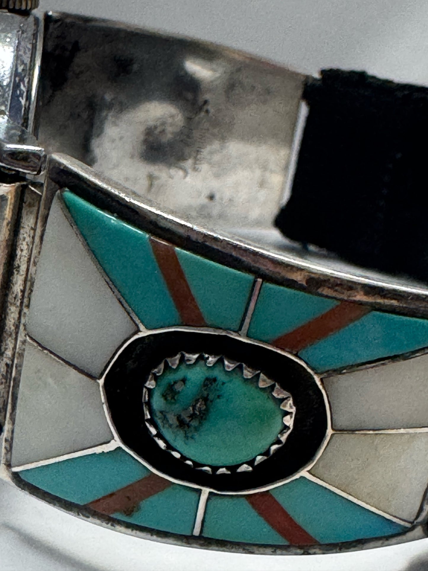 Teme Sterling Silver Inlaid Watch Band Tips Zuni MOP & Turquoise