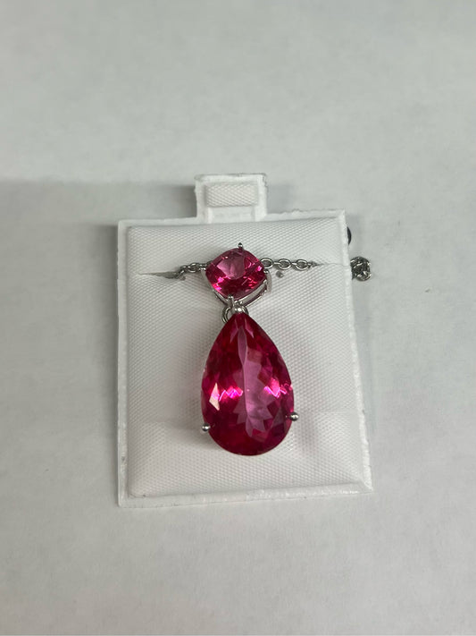Sterling Silver Pink CZ Pendant & Necklace New JTV