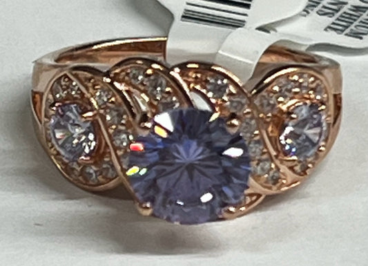Rose Gold Over Sterling Lavender CZ Ring New w/ Tags Size 8