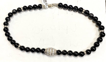 Judith Ripka 925 Sterling Silver Bead Onyx 18" Necklace w/ Stations