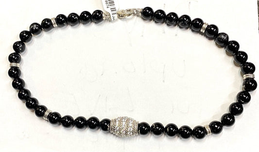 Judith Ripka 925 Sterling Silver Bead Onyx 18" Necklace w/ Stations